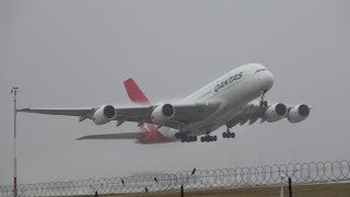 POWERFUL Qantas A380 takeoff From Melbourne W INSANE WATER SPRAY ACTION [upl. by Gerda]