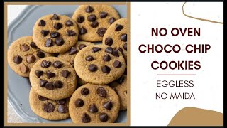 NOOVEN NOEGG WHOLE WHEAT CHOC CHIP COOKIES  no maida cookies HOW TO MAKE COOKIES ON GAS [upl. by Dorran]