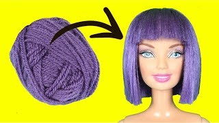 DIY Barbie Hairstyles with Yarn  How To Make Purple Doll Hair for Old Toys [upl. by Ahsekam137]