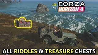 Forza Horizon 4 Fortune Island  All Riddles amp Treasure Chest Locations Solutions Guide [upl. by Veneaux450]