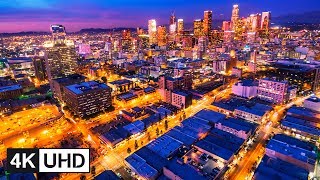 🔥 4K Drone  Los Angeles California Travel Time Lapse Night Downtown Hollywood Santa Monica [upl. by Ahsakal]